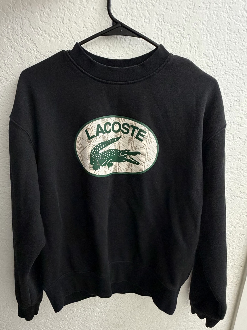Lacoste Black Crewneck Sweatshirt with Green & Cream Logo
